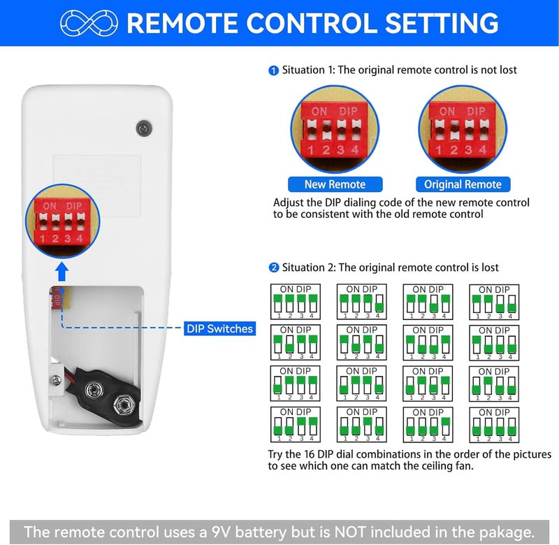 FEKOTS FAN53T Ceiling Fan Remote Control Replacement,Universal Remote for Harbor Breeze,Hampton Bay,Hunter,Honeywell,Westinghouse,Replace FAN-53T FAN-35T FAN-11T KUJCE9103 CHQ8BT7030T CHQ7030T UC7030T - Image 4